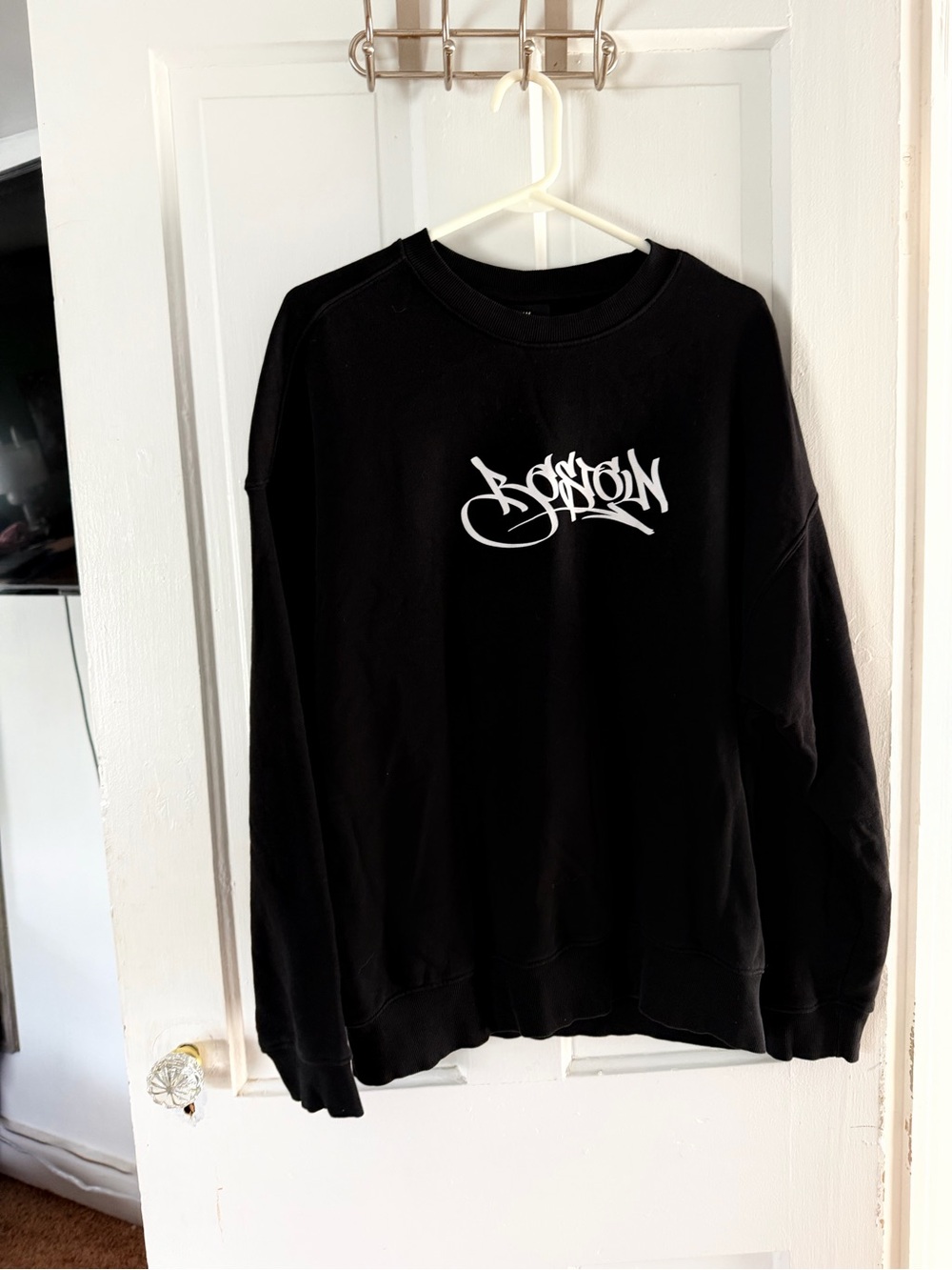 H&M Black Crewneck Sweatshirt with White Script Logo